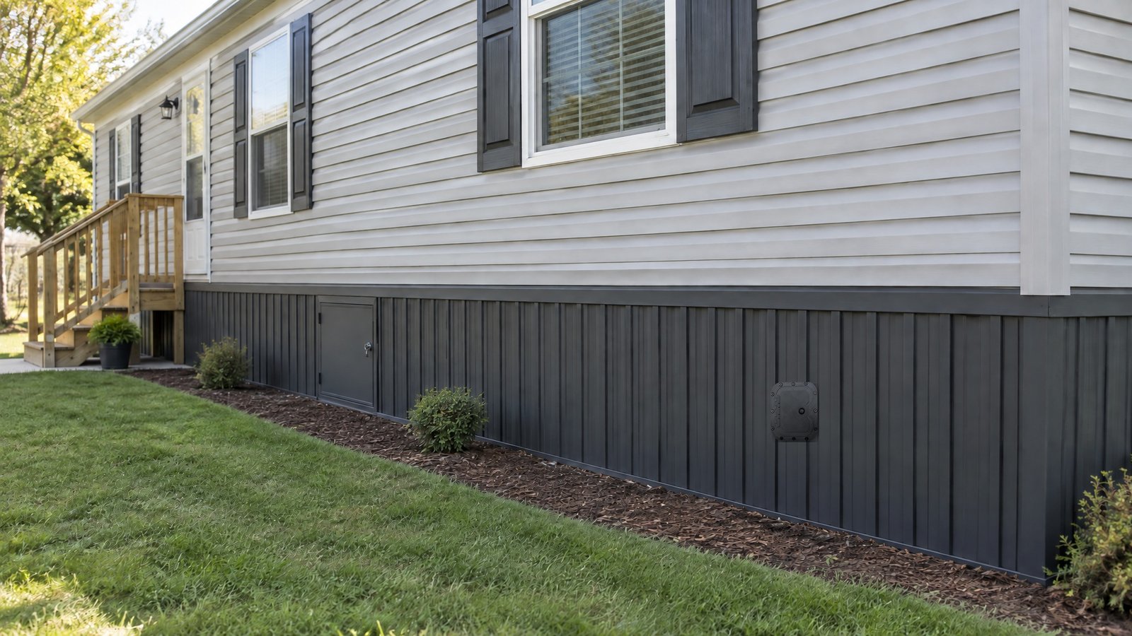 Locking hatch access panel installed in vinyl skirting of a manufactured home